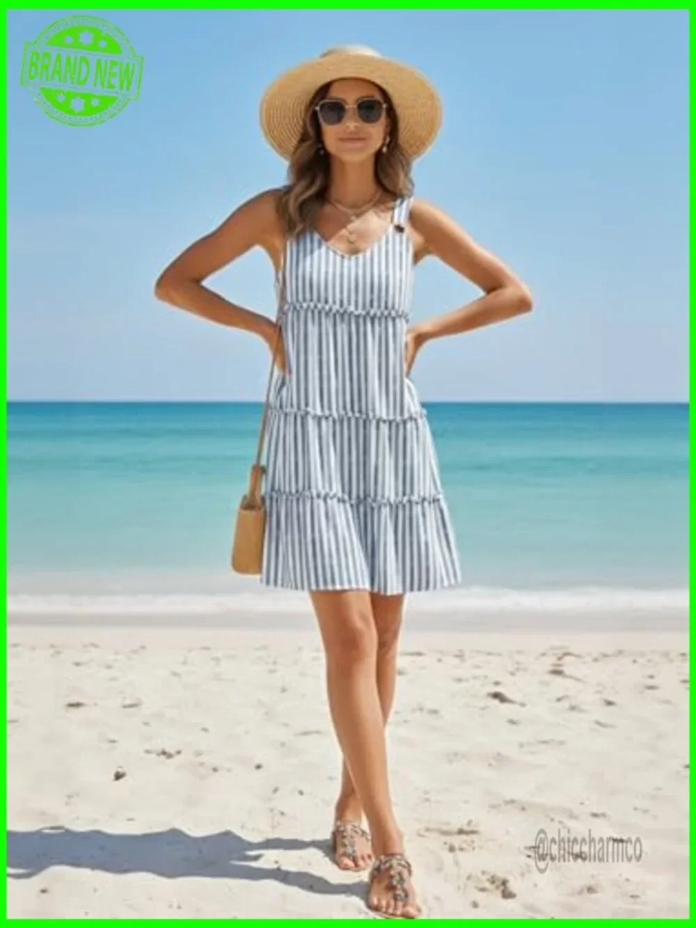 Boho Floral Beach Dress Swimsuit Cover Up V-Neck Sleeveless Summer Dress